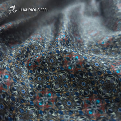 Ornamental Mosaic Printed Satin Fabric