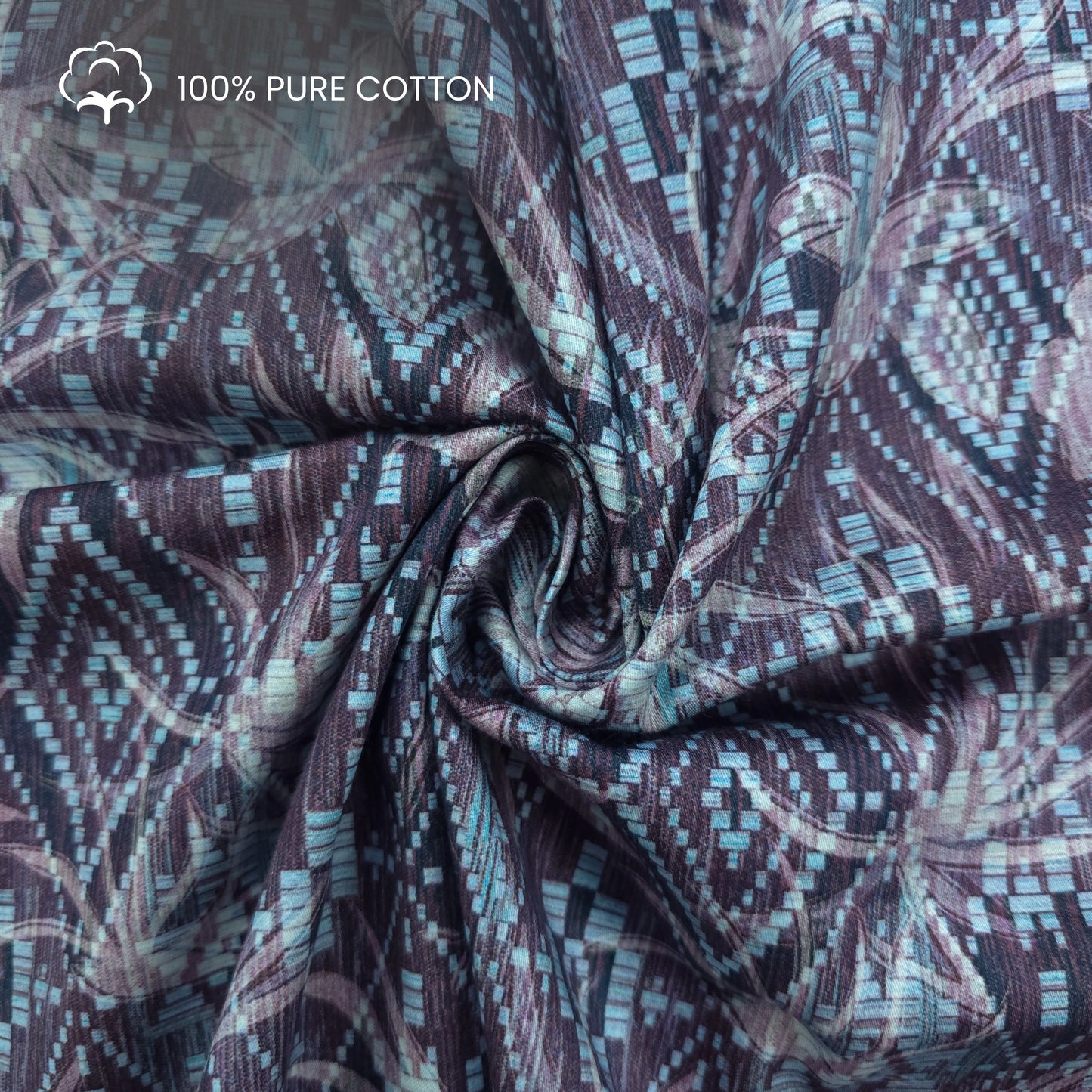 Abstract Leaf Geometric Printed Satin Fabric