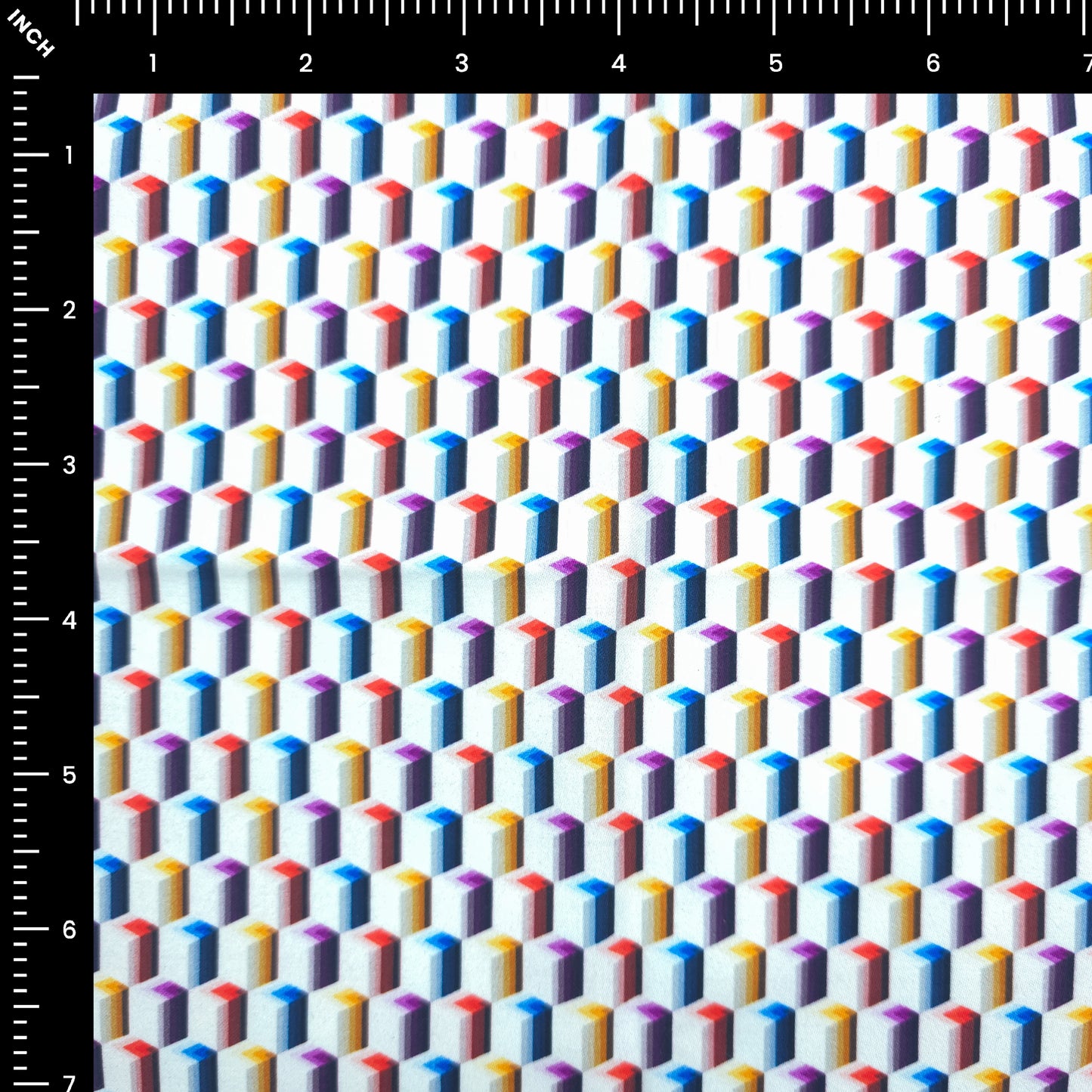Multicolor Geometric Block Printed Satin Fabric