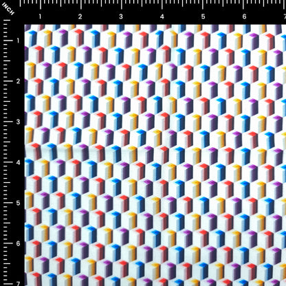 Multicolor Geometric Block Printed Satin Fabric