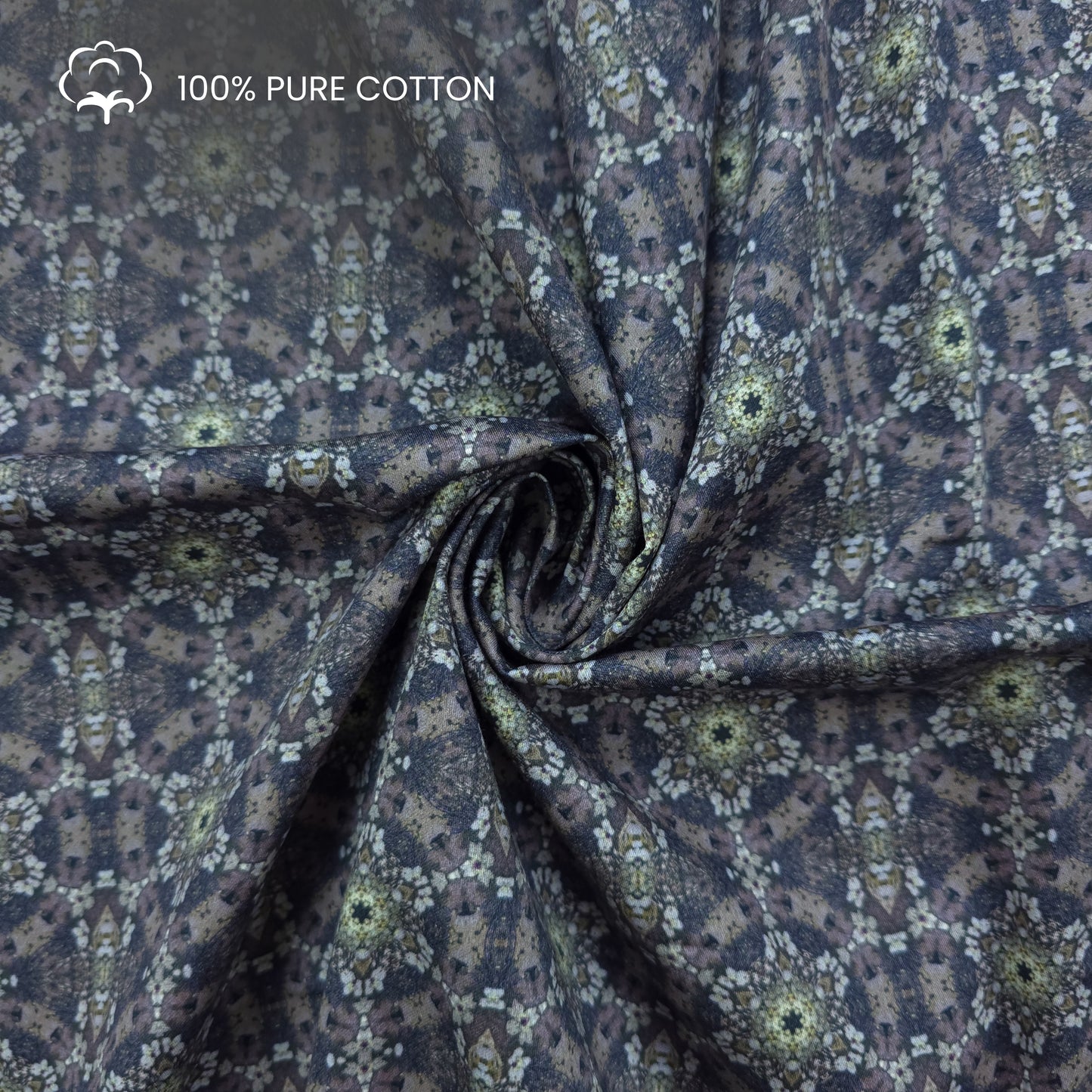 Ornamental Geometric Medallion Printed Satin Fabric