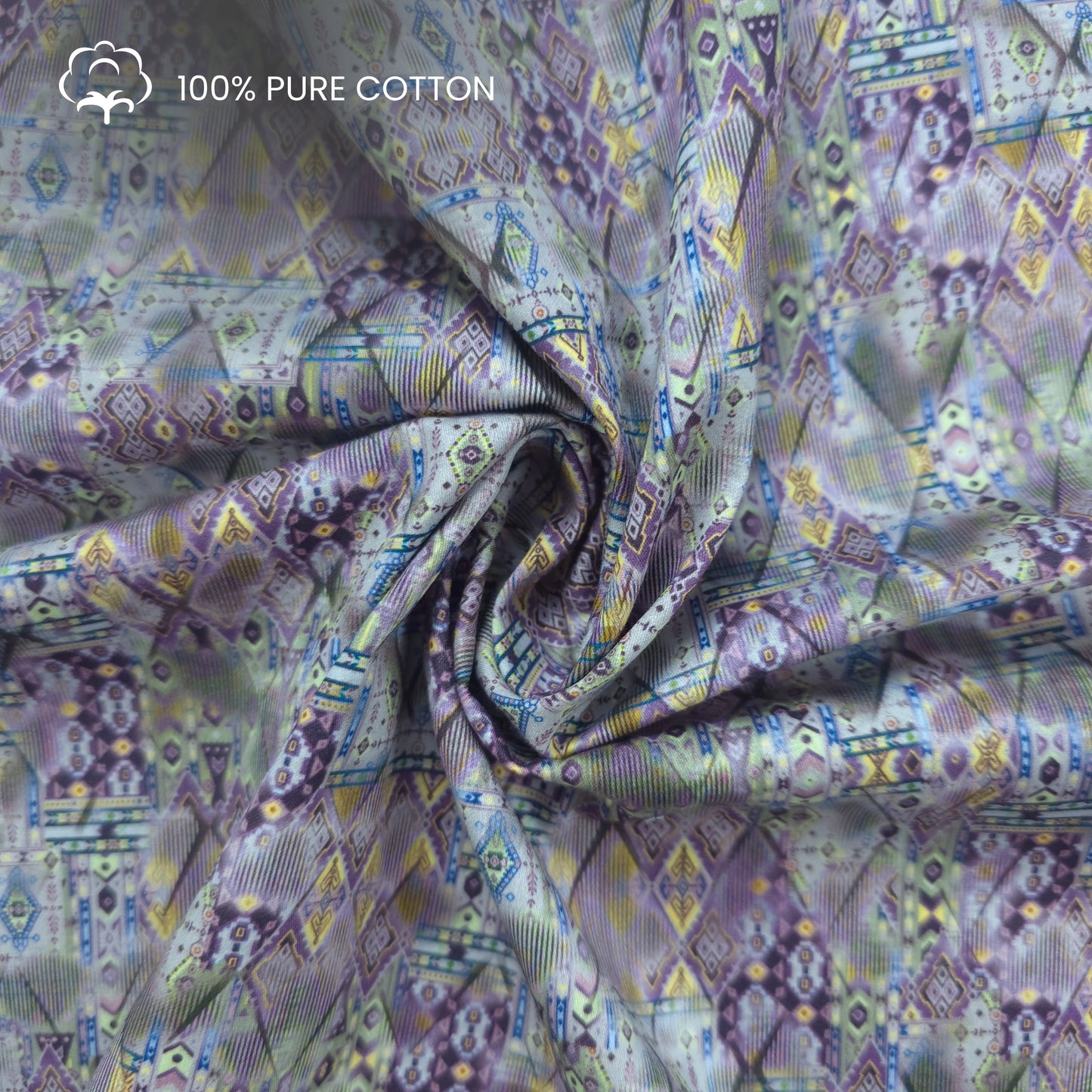 Tribal Patchwork Geometric Printed Satin Fabric