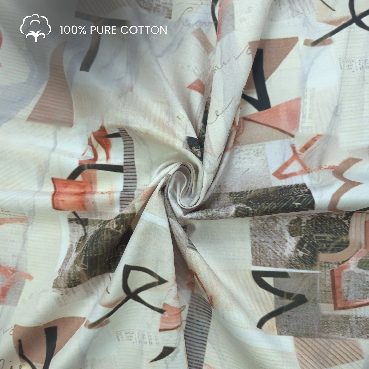 Abstract Scribble Patchwork Printed Satin Fabric