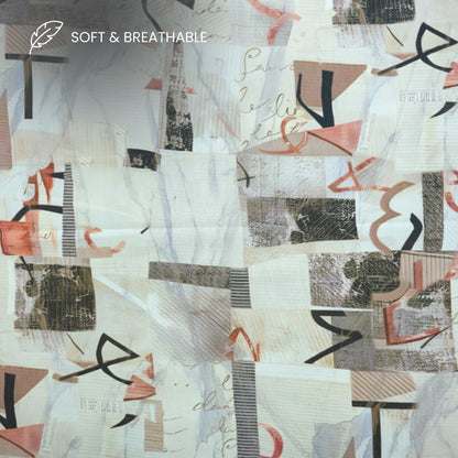 Abstract Scribble Patchwork Printed Satin Fabric