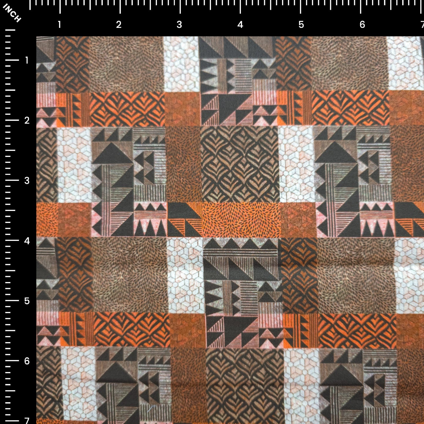 Tribal Block Patchwork Printed Satin Fabric