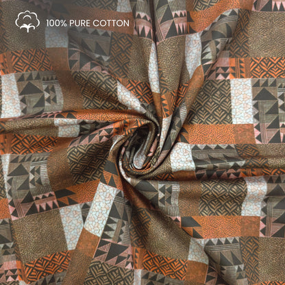 Tribal Block Patchwork Printed Satin Fabric