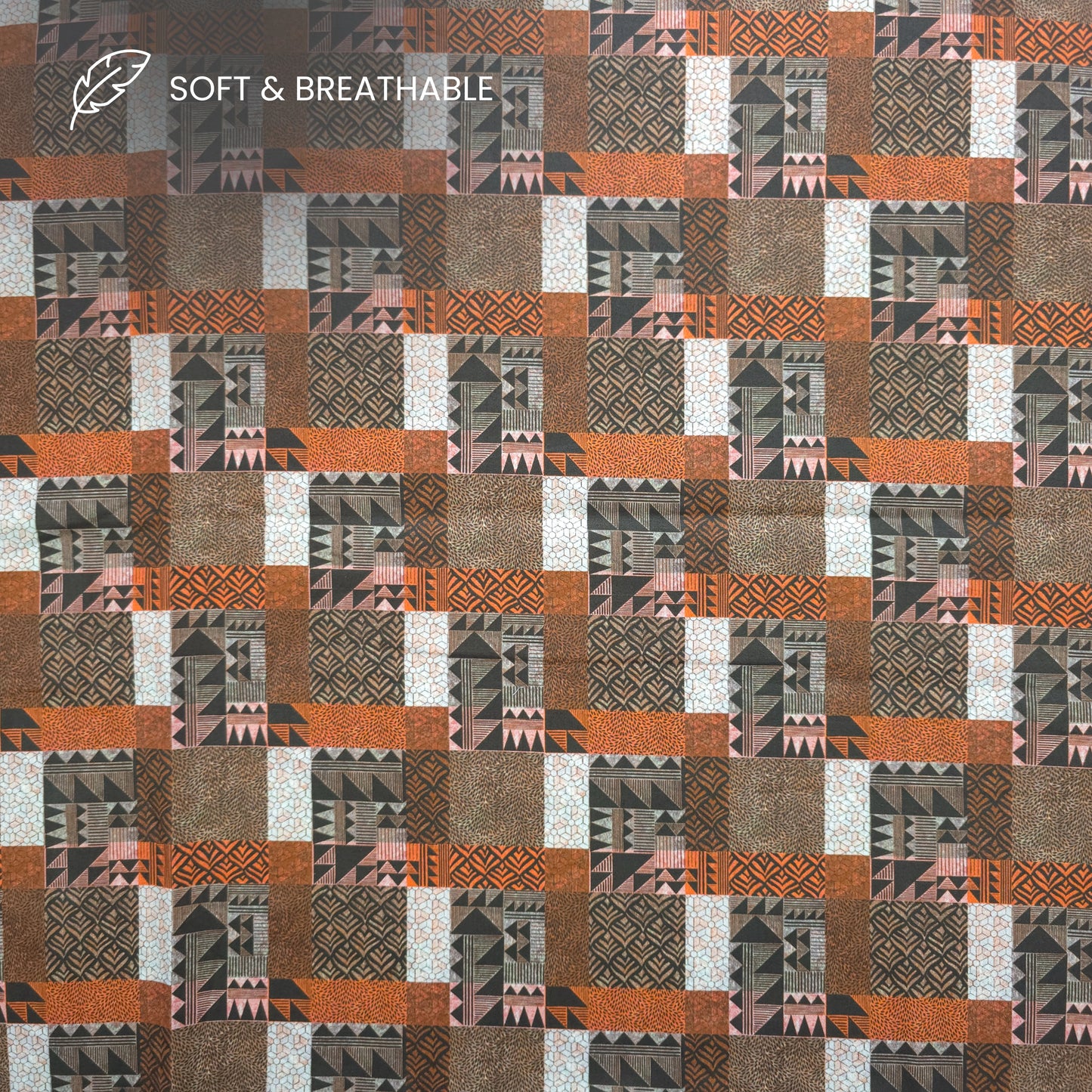 Tribal Block Patchwork Printed Satin Fabric