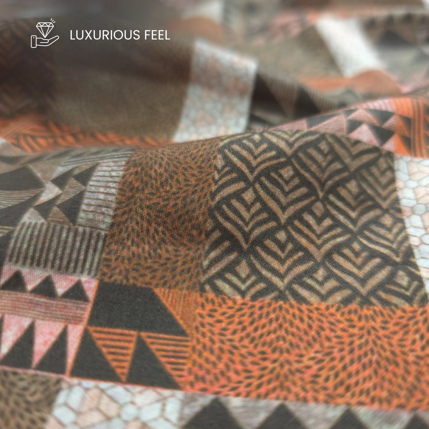 Tribal Block Patchwork Printed Satin Fabric