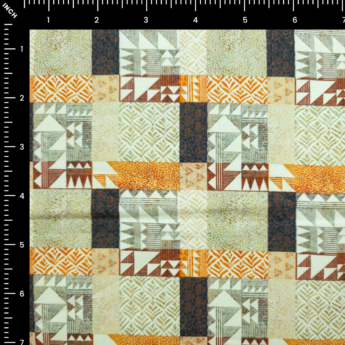 Tribal Block Patchwork Printed Satin Fabric