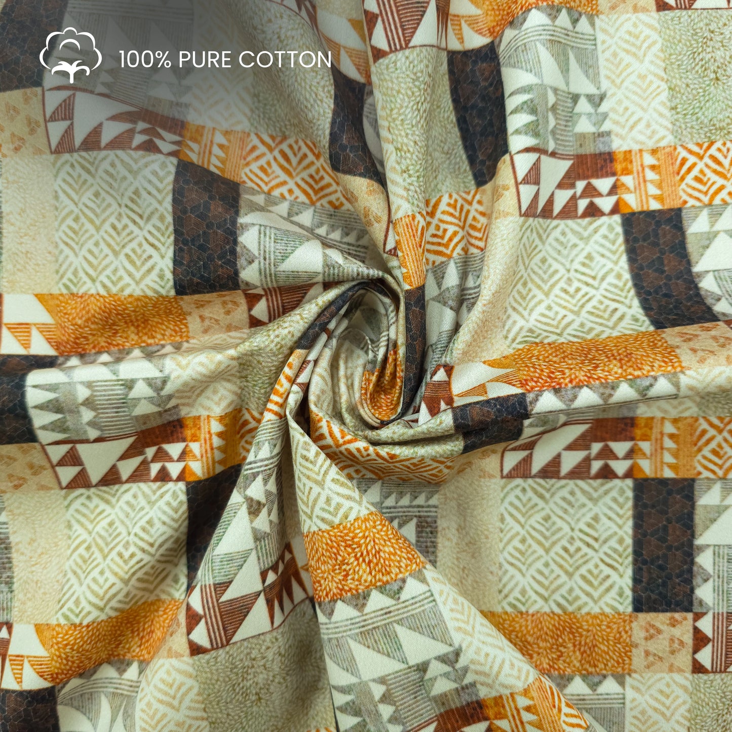 Tribal Block Patchwork Printed Satin Fabric
