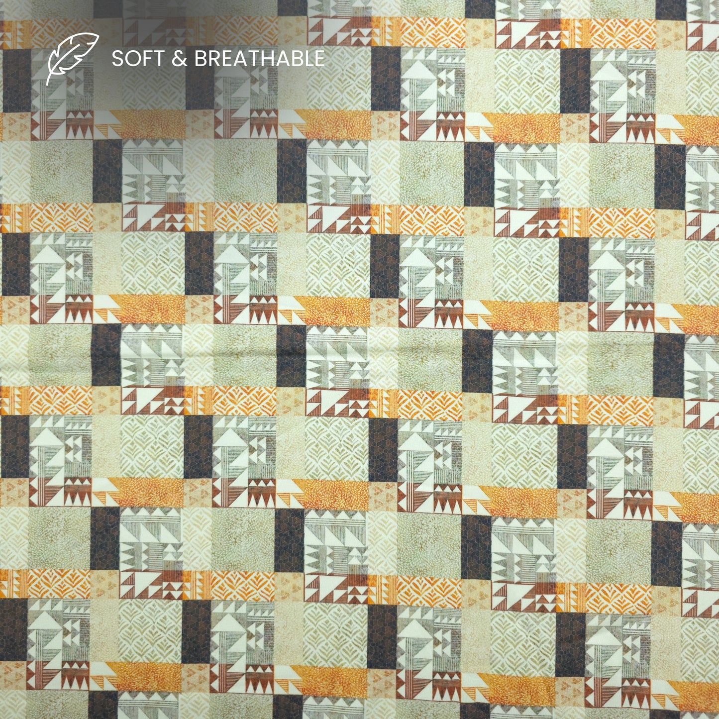 Tribal Block Patchwork Printed Satin Fabric