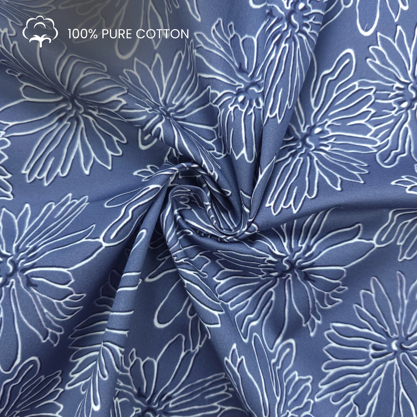 Elegant Floral Outline Printed Satin Fabric