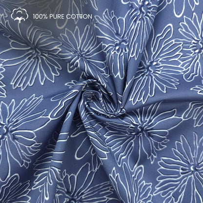 Elegant Floral Outline Printed Satin Fabric
