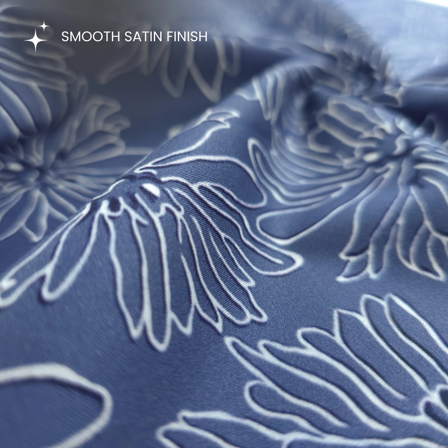 Elegant Floral Outline Printed Satin Fabric