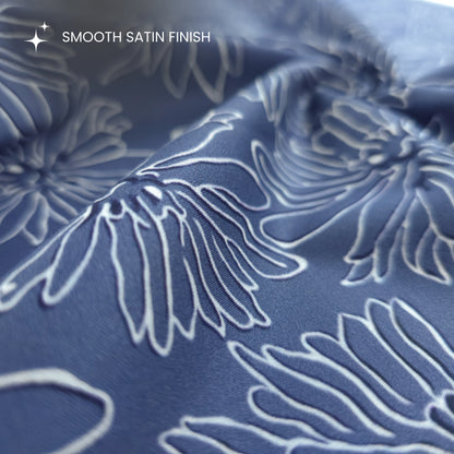 Elegant Floral Outline Printed Satin Fabric