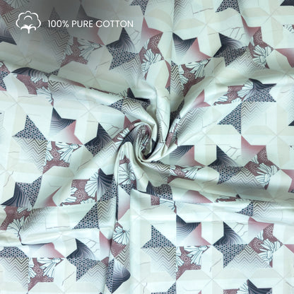 Abstract Floral Geometric Patchwork Printed Satin Fabric
