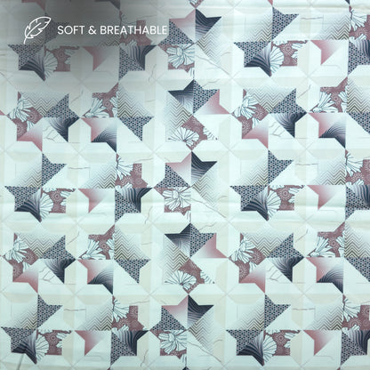 Abstract Floral Geometric Patchwork Printed Satin Fabric
