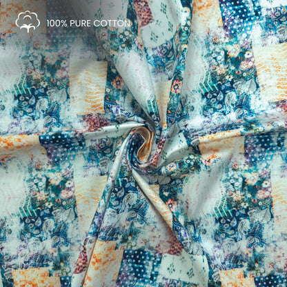 Artistic Floral Patchwork Printed Satin Fabric