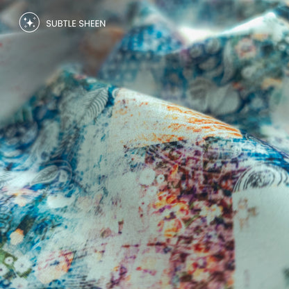 Artistic Floral Patchwork Printed Satin Fabric