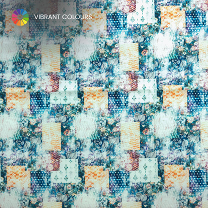 Artistic Floral Patchwork Printed Satin Fabric