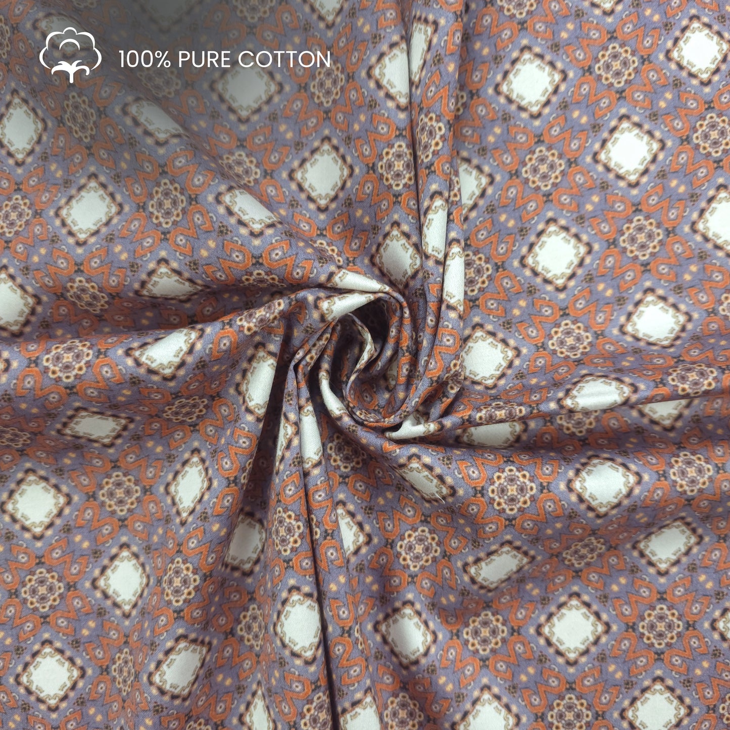 Vintage Geometric Printed Satin Fabric