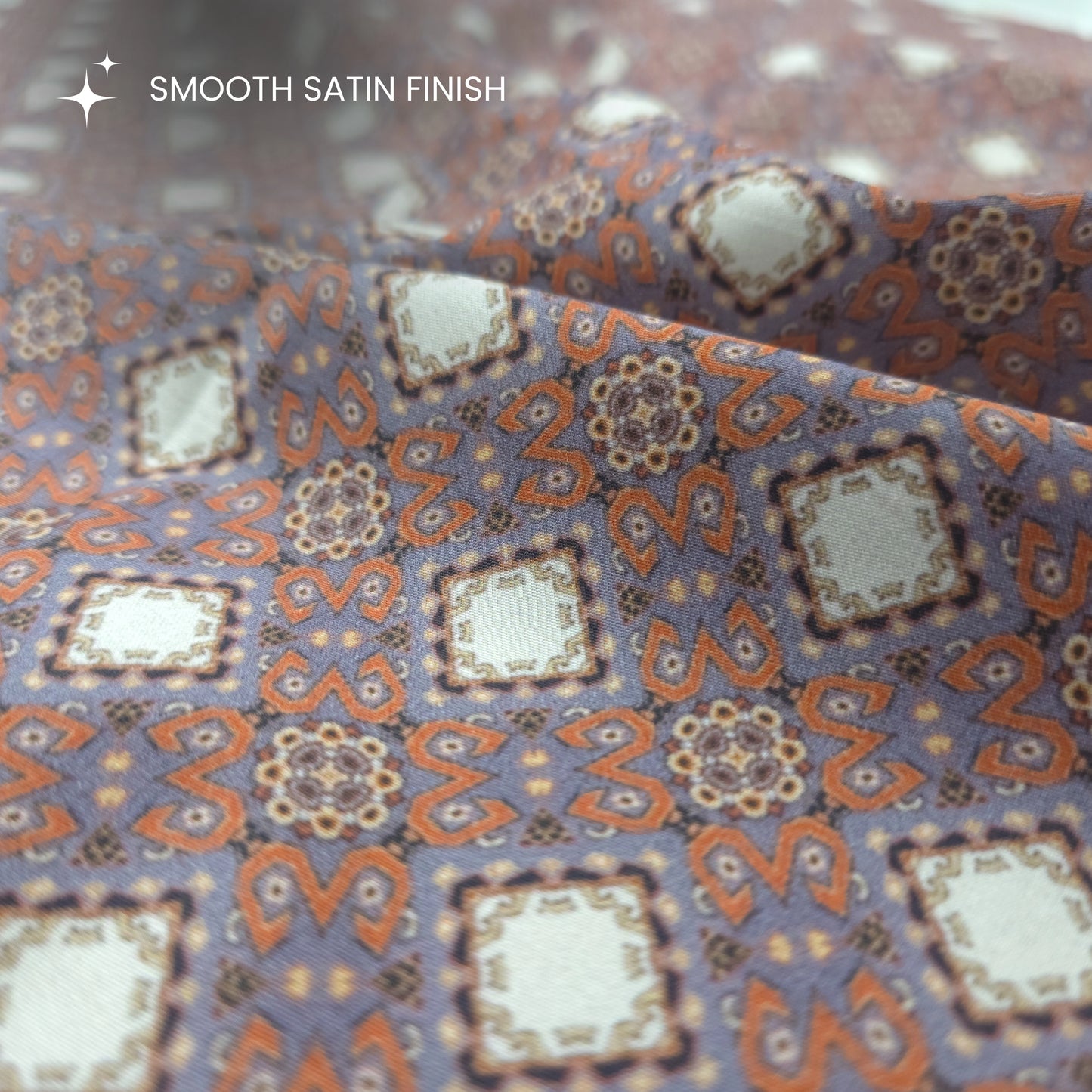 Vintage Geometric Printed Satin Fabric