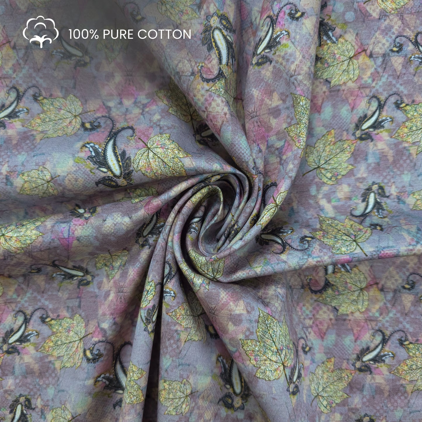 Paisley Leaf Digital Printed Satin Fabric
