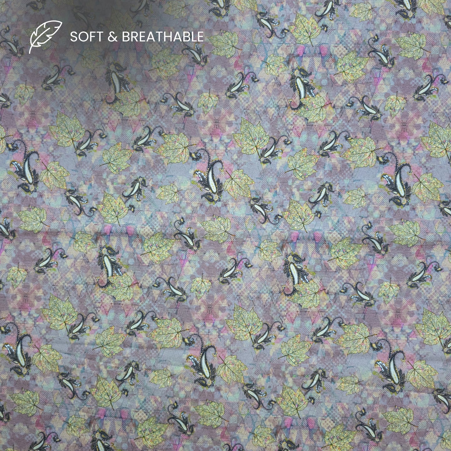 Paisley Leaf Digital Printed Satin Fabric