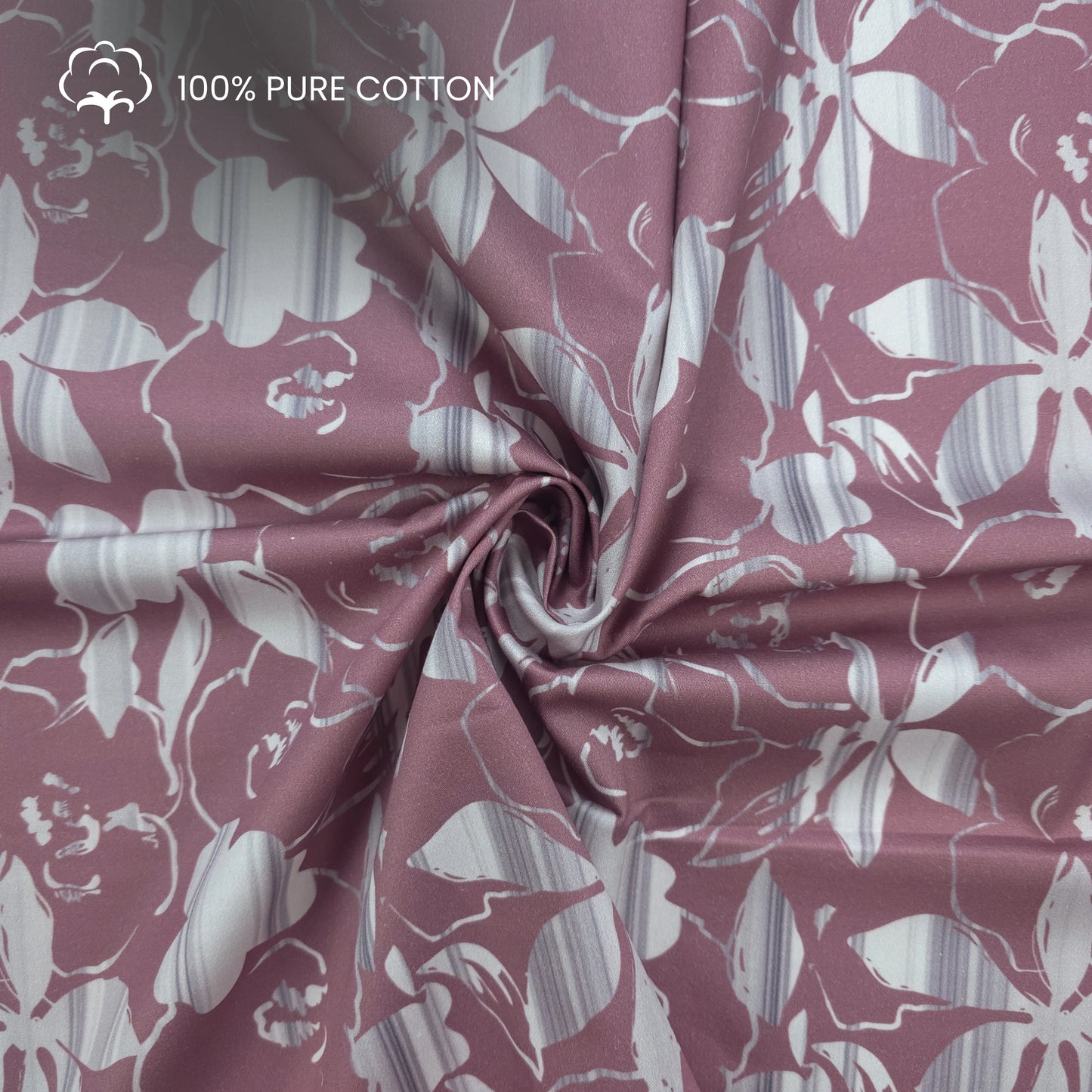 Abstract Floral Silhouette Printed Satin Fabric