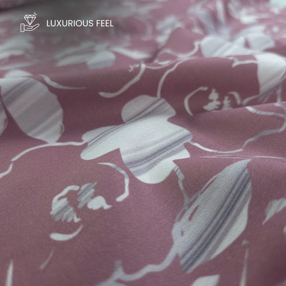 Abstract Floral Silhouette Printed Satin Fabric