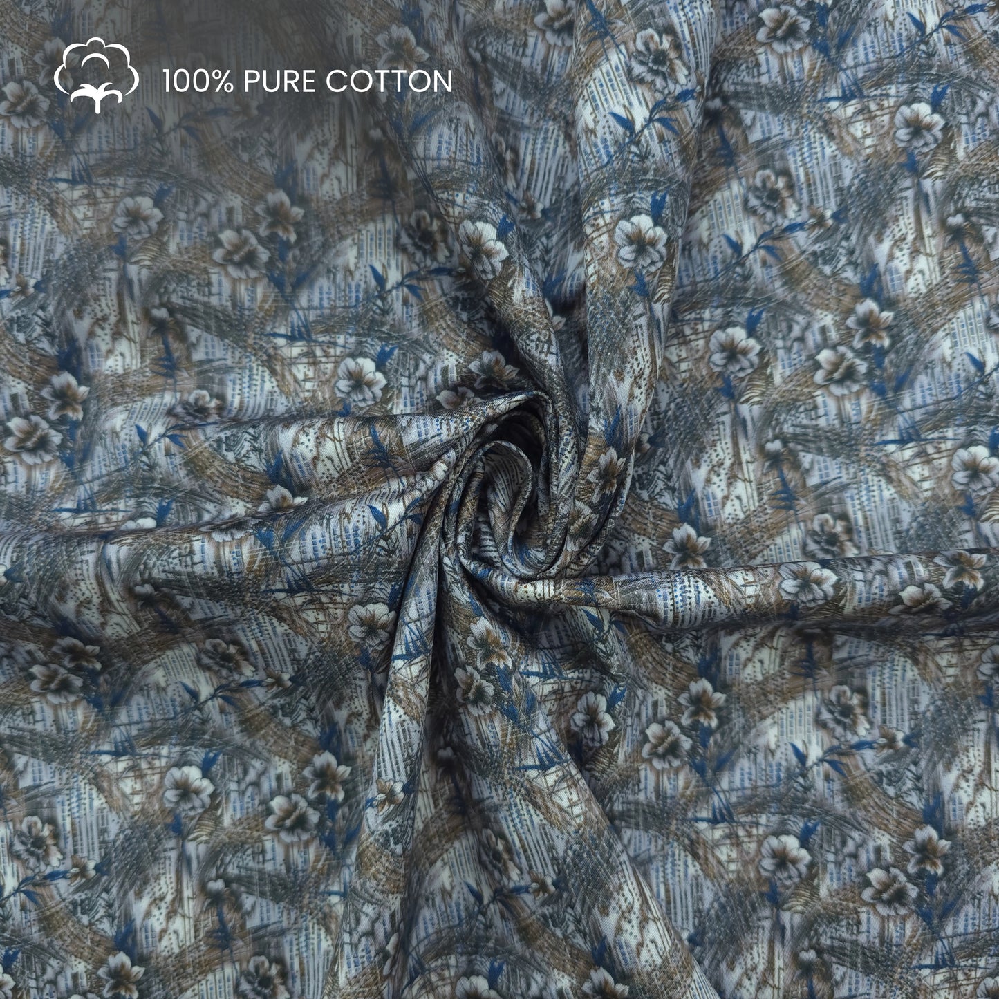 Abstract Floral Printed Satin Fabric