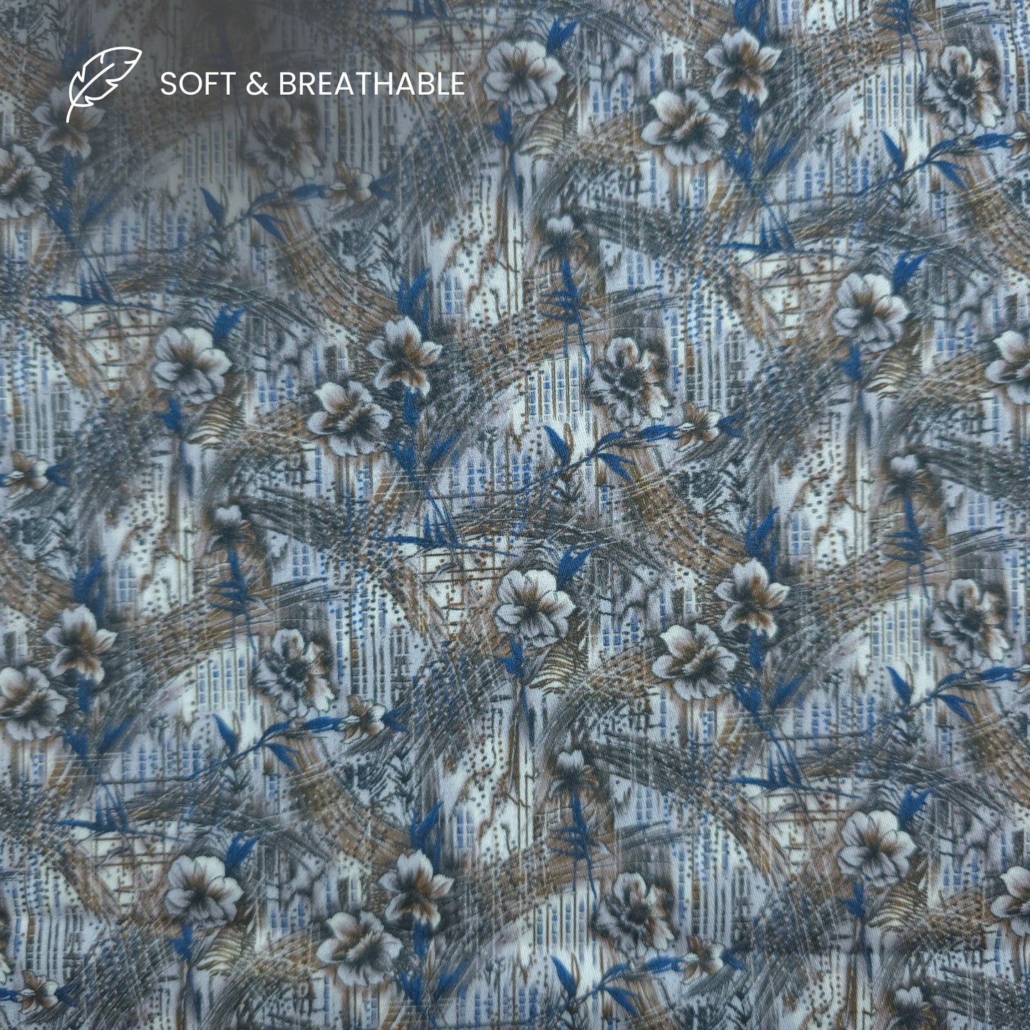 Abstract Floral Printed Satin Fabric
