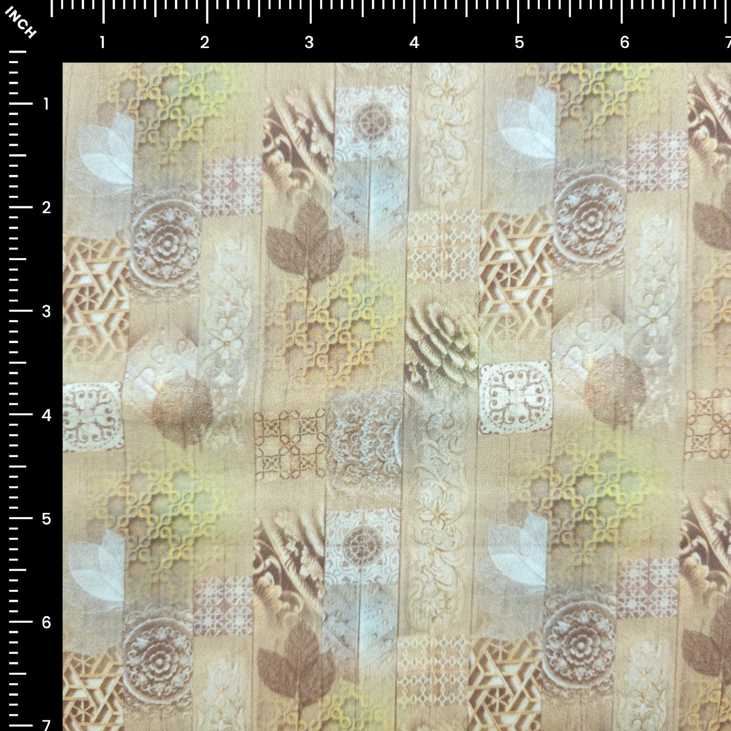 Heritage Tilework Collage Printed Satin Fabric