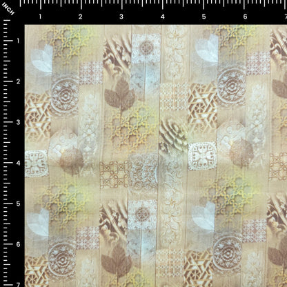 Heritage Tilework Collage Printed Satin Fabric