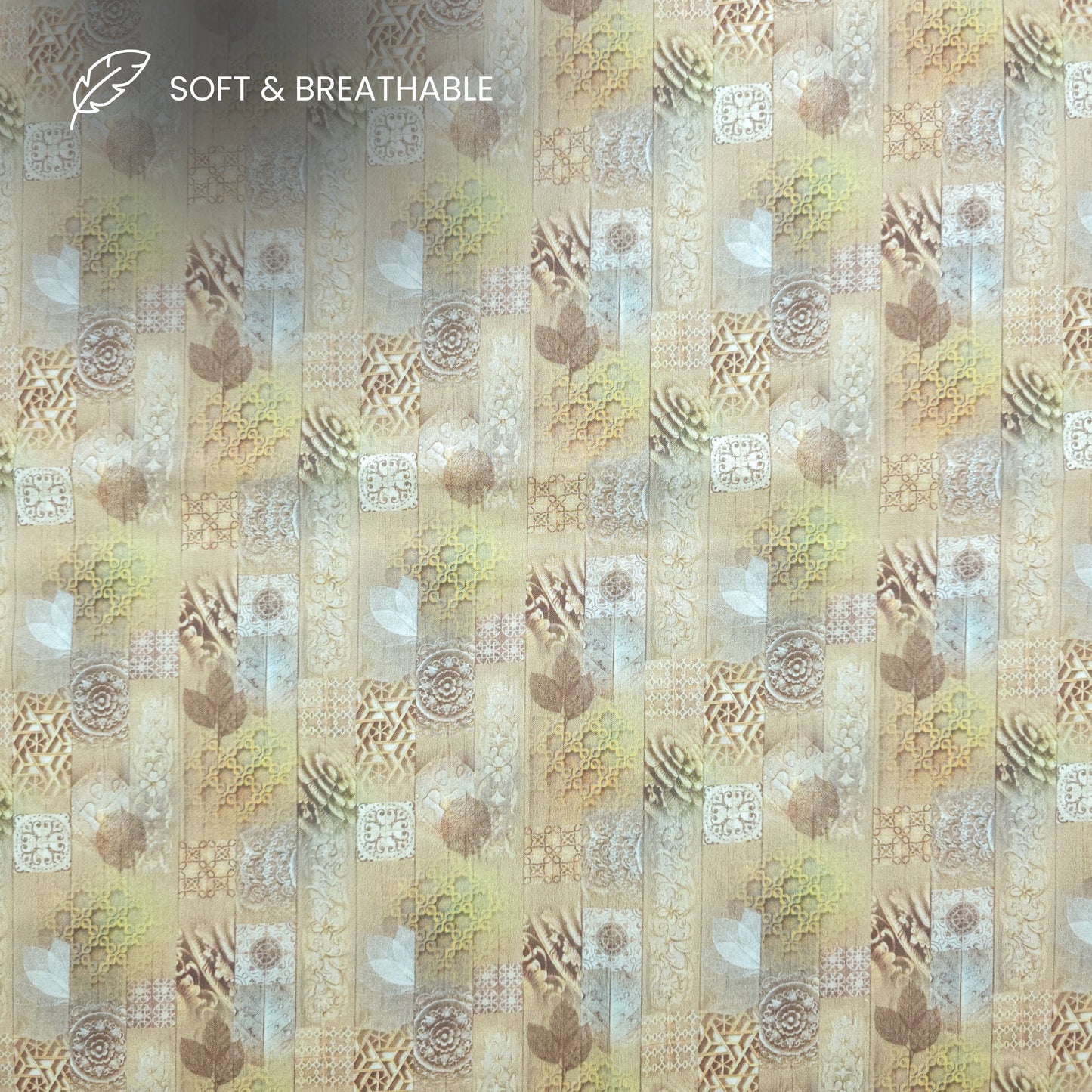 Heritage Tilework Collage Printed Satin Fabric