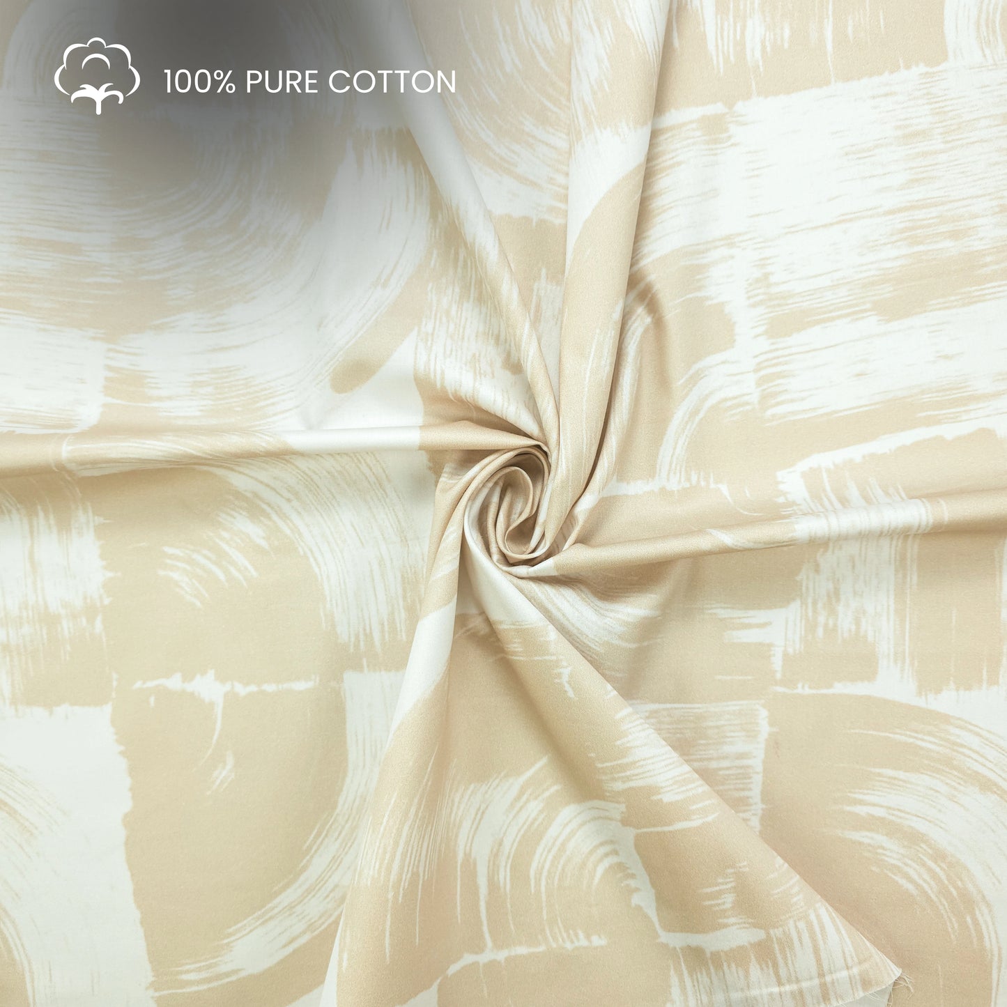 Gilded Brushstroke Abstract Printed Satin Fabric