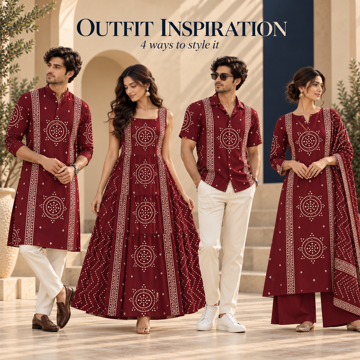 Geometric Medallion Dhabu Cotton Printed Fabric - Maroon