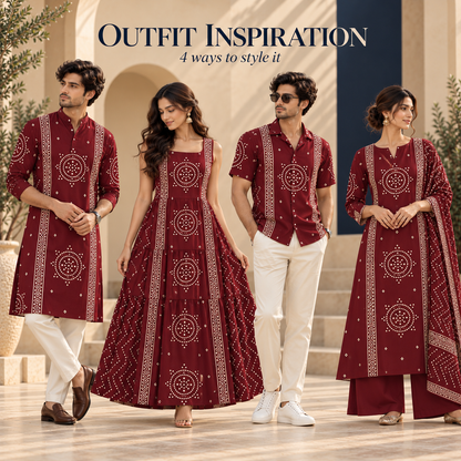 Geometric Medallion Dhabu Cotton Printed Fabric - Maroon