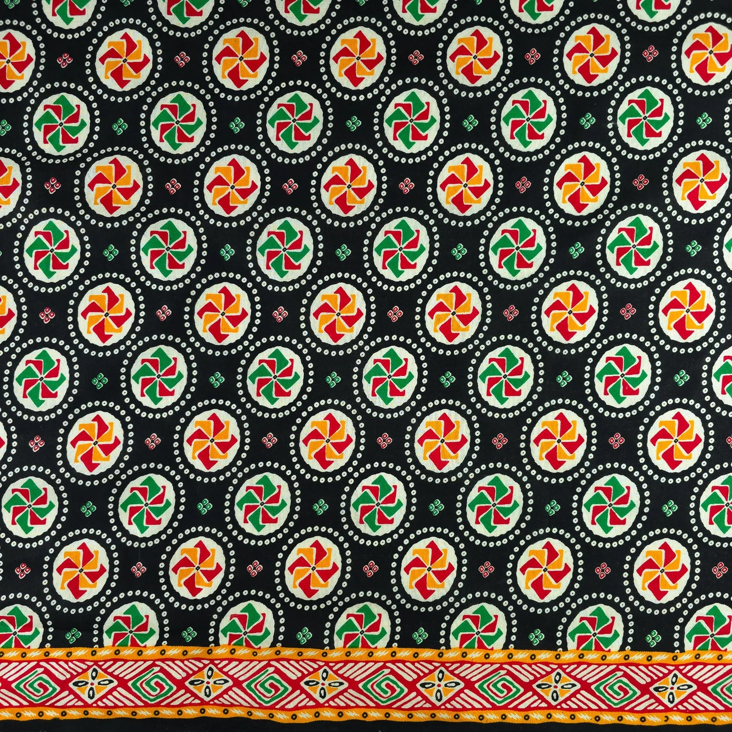 Jaipuri Pinwheel Buta Printed Poplin Fabric with Border