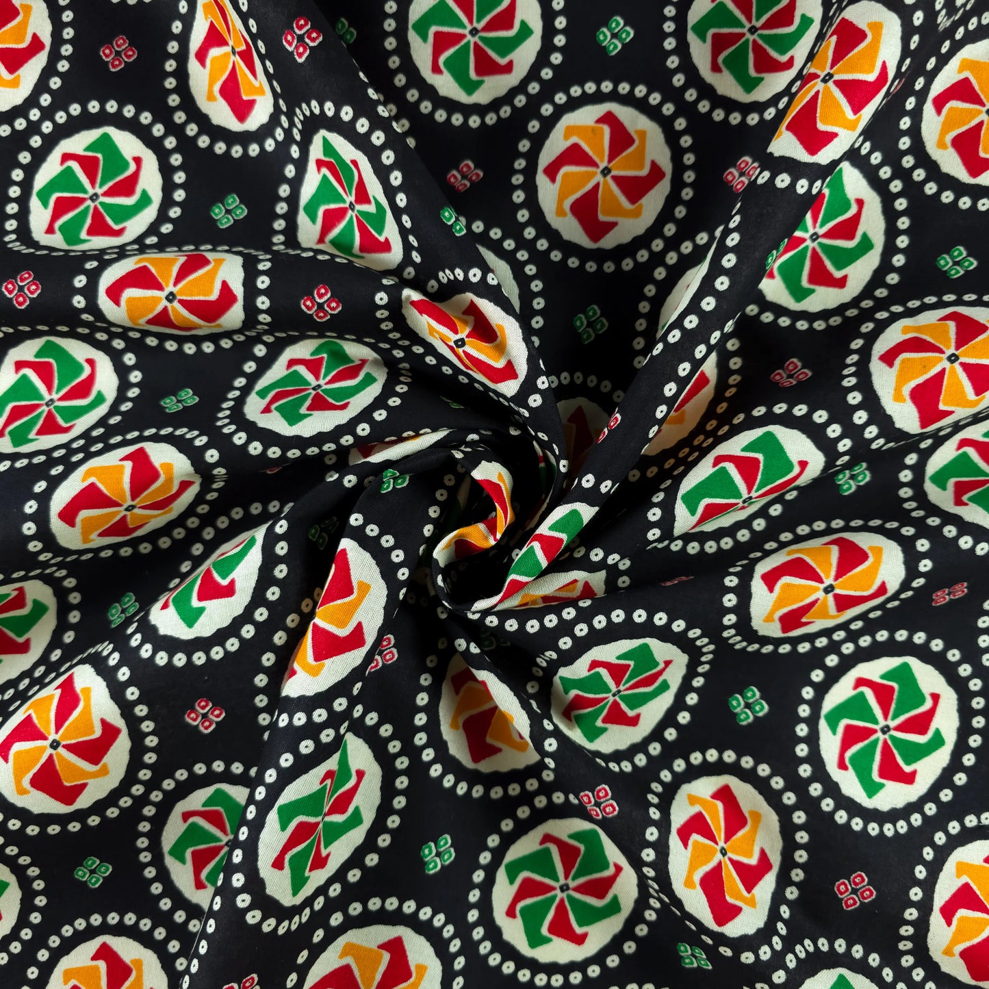 Jaipuri Pinwheel Buta Printed Poplin Fabric with Border
