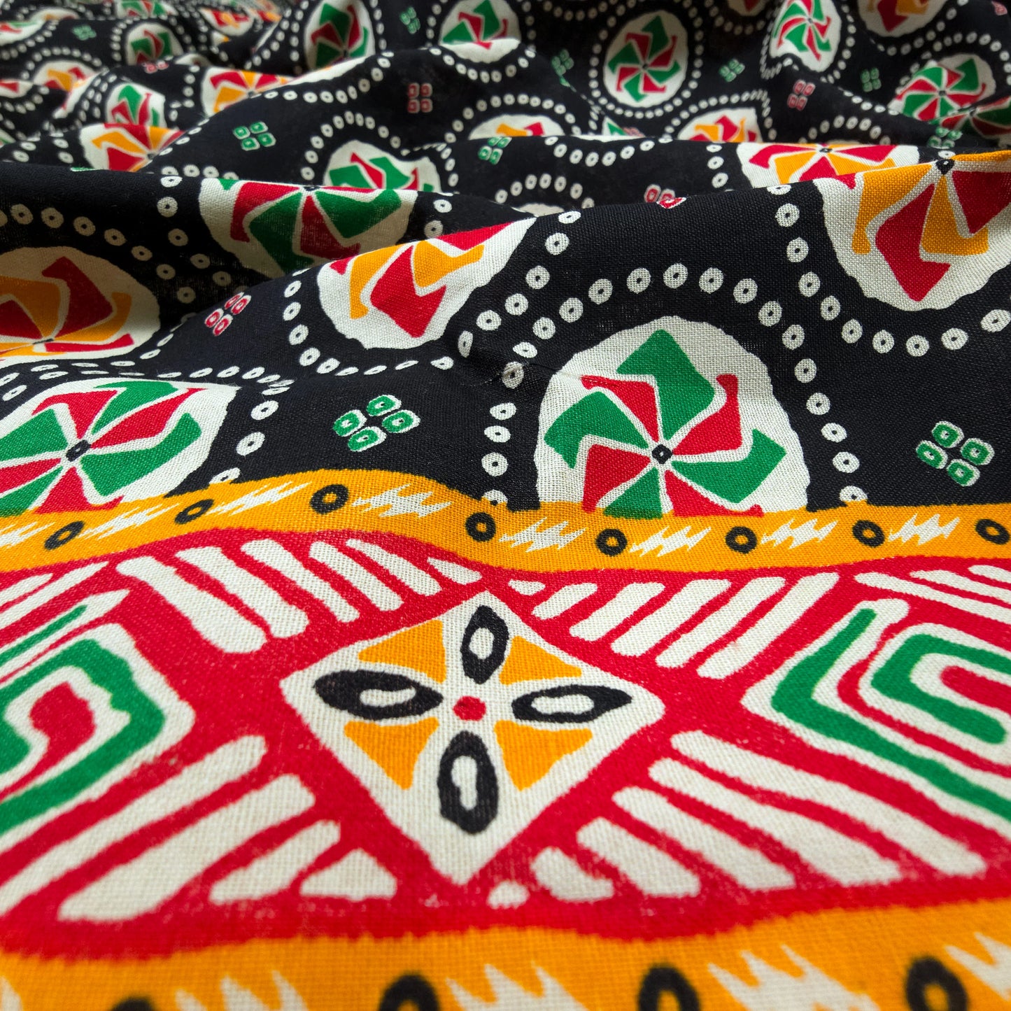 Jaipuri Pinwheel Buta Printed Poplin Fabric with Border