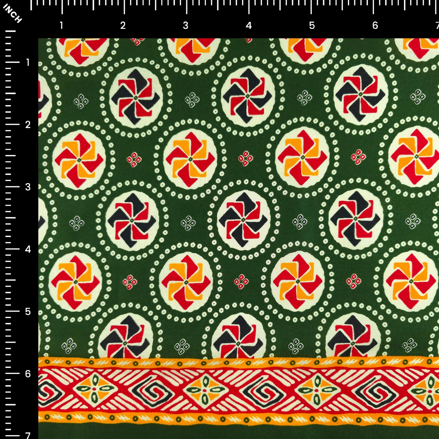 Jaipuri Pinwheel Buta Printed Poplin Fabric with Border