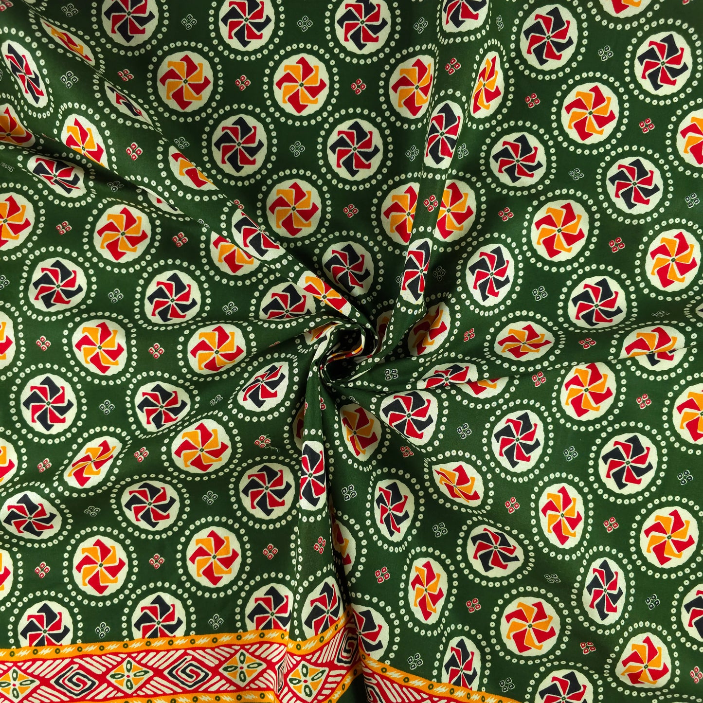 Jaipuri Pinwheel Buta Printed Poplin Fabric with Border
