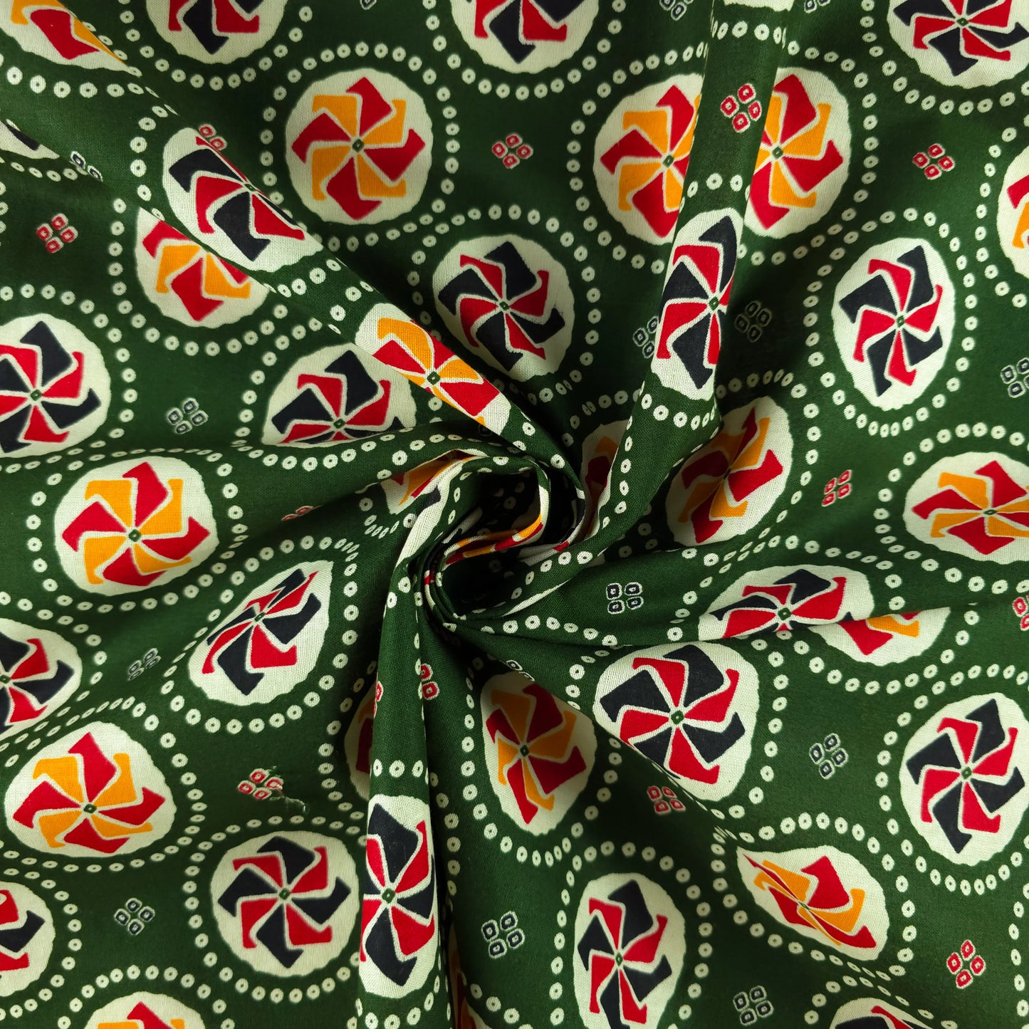 Jaipuri Pinwheel Buta Printed Poplin Fabric with Border