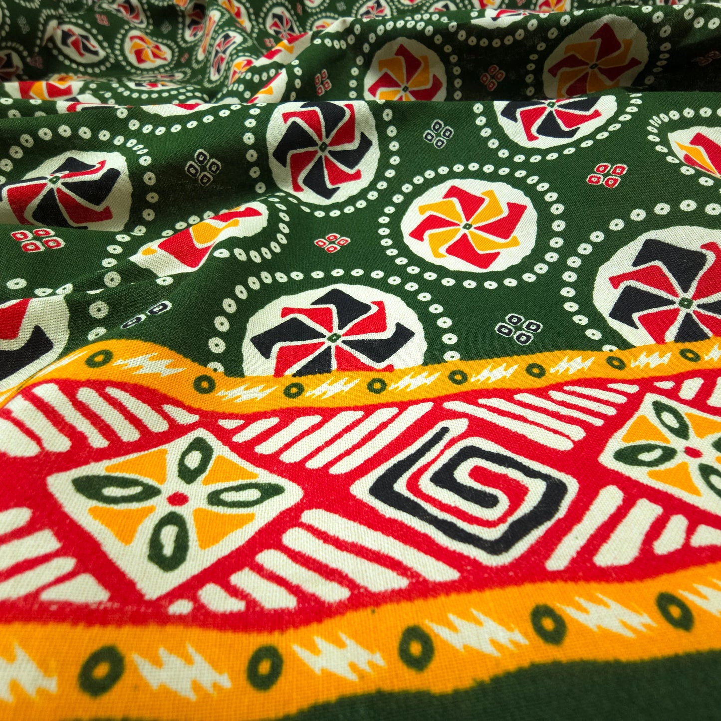 Jaipuri Pinwheel Buta Printed Poplin Fabric with Border