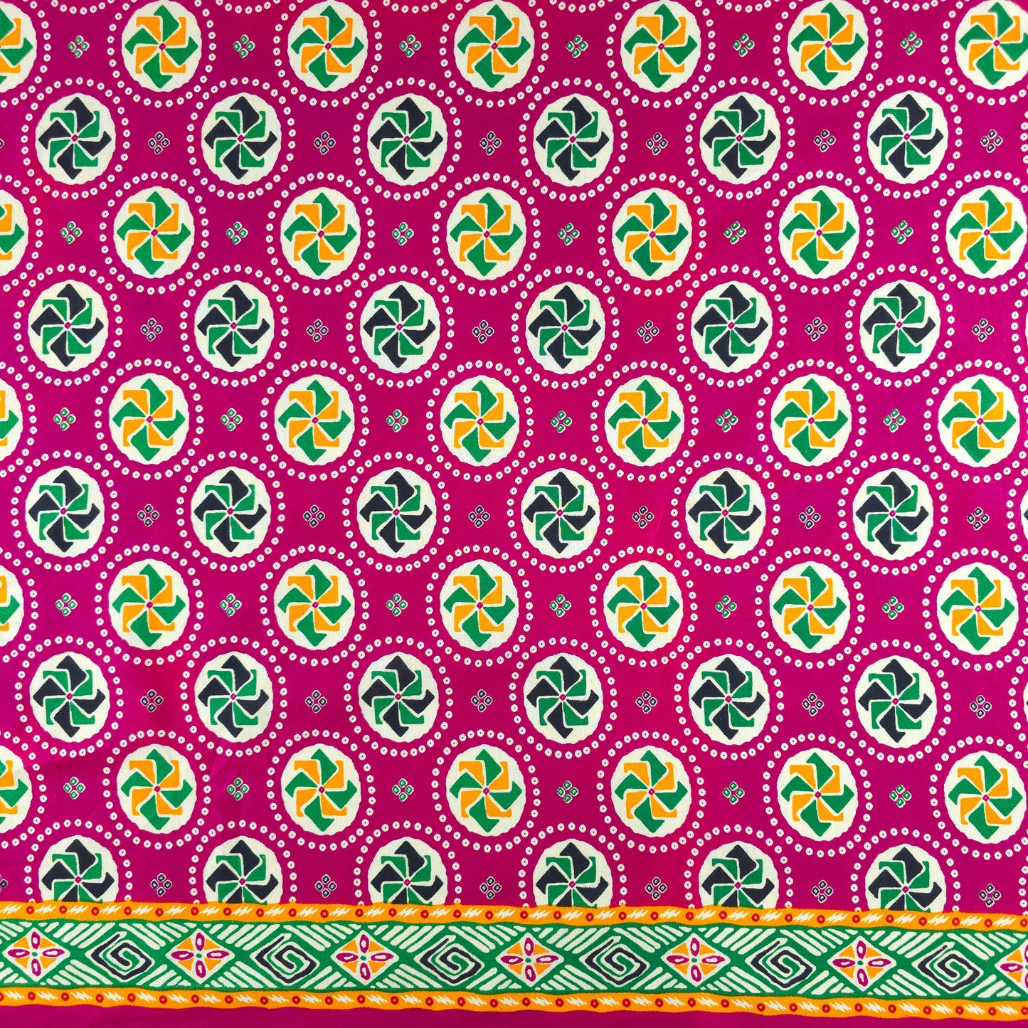 Jaipuri Pinwheel Buta Printed Poplin Fabric with Border