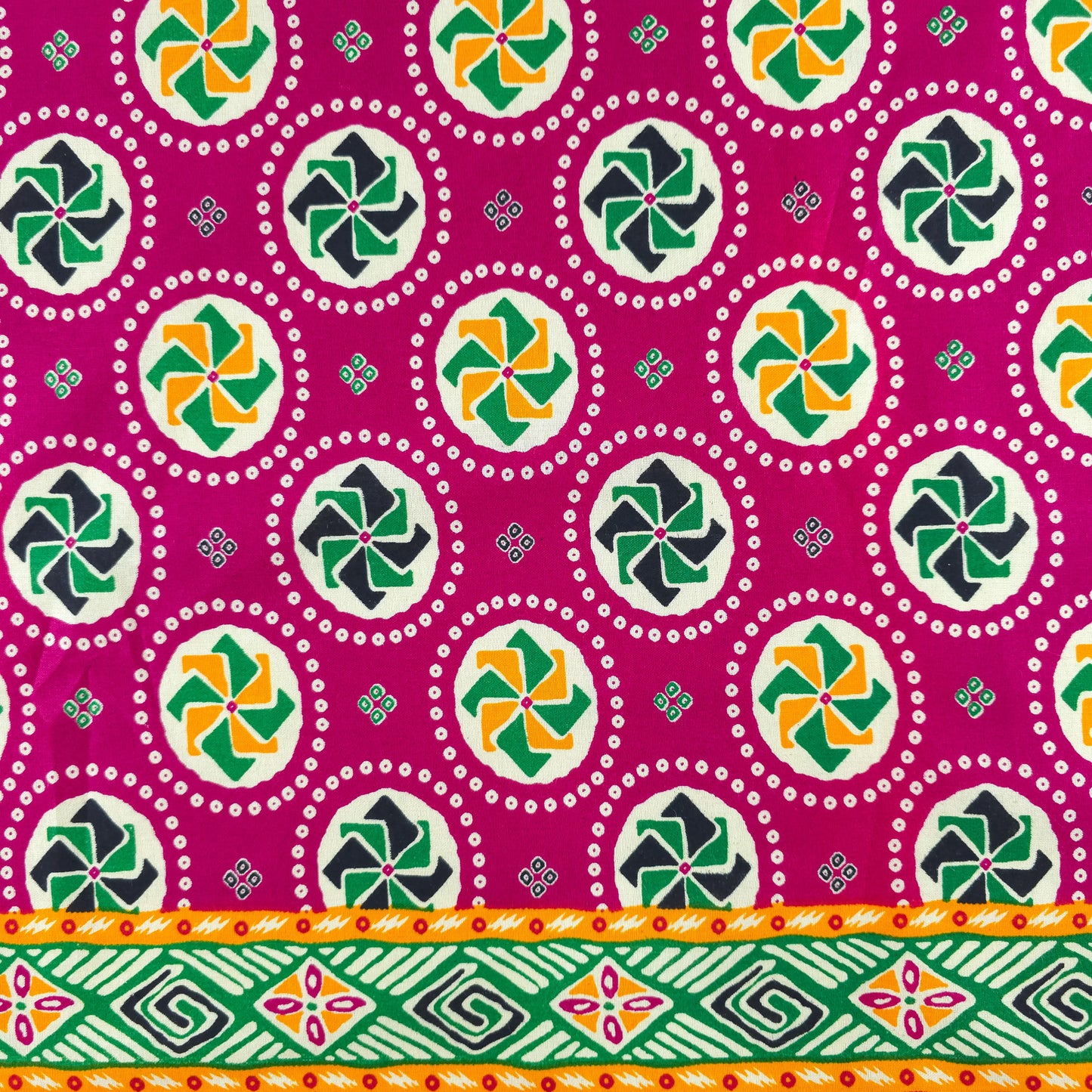 Jaipuri Pinwheel Buta Printed Poplin Fabric with Border
