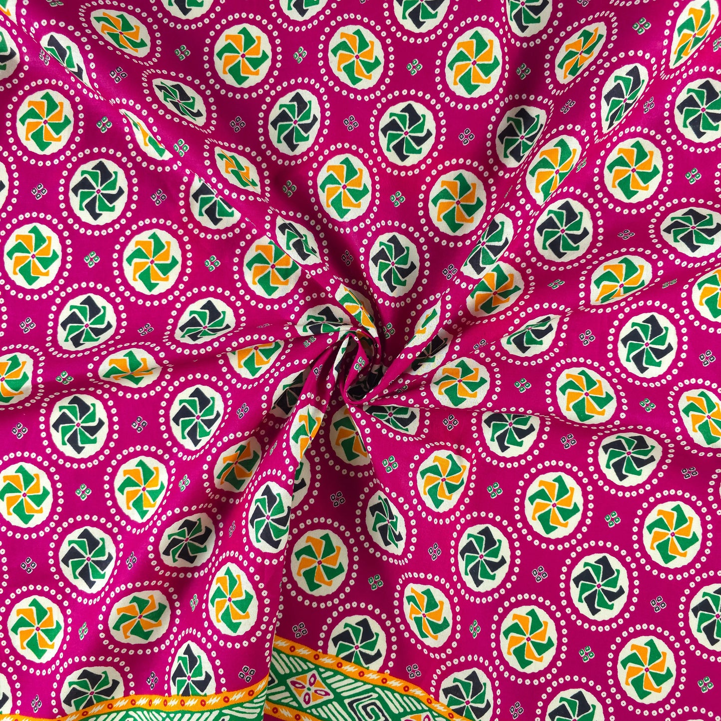 Jaipuri Pinwheel Buta Printed Poplin Fabric with Border