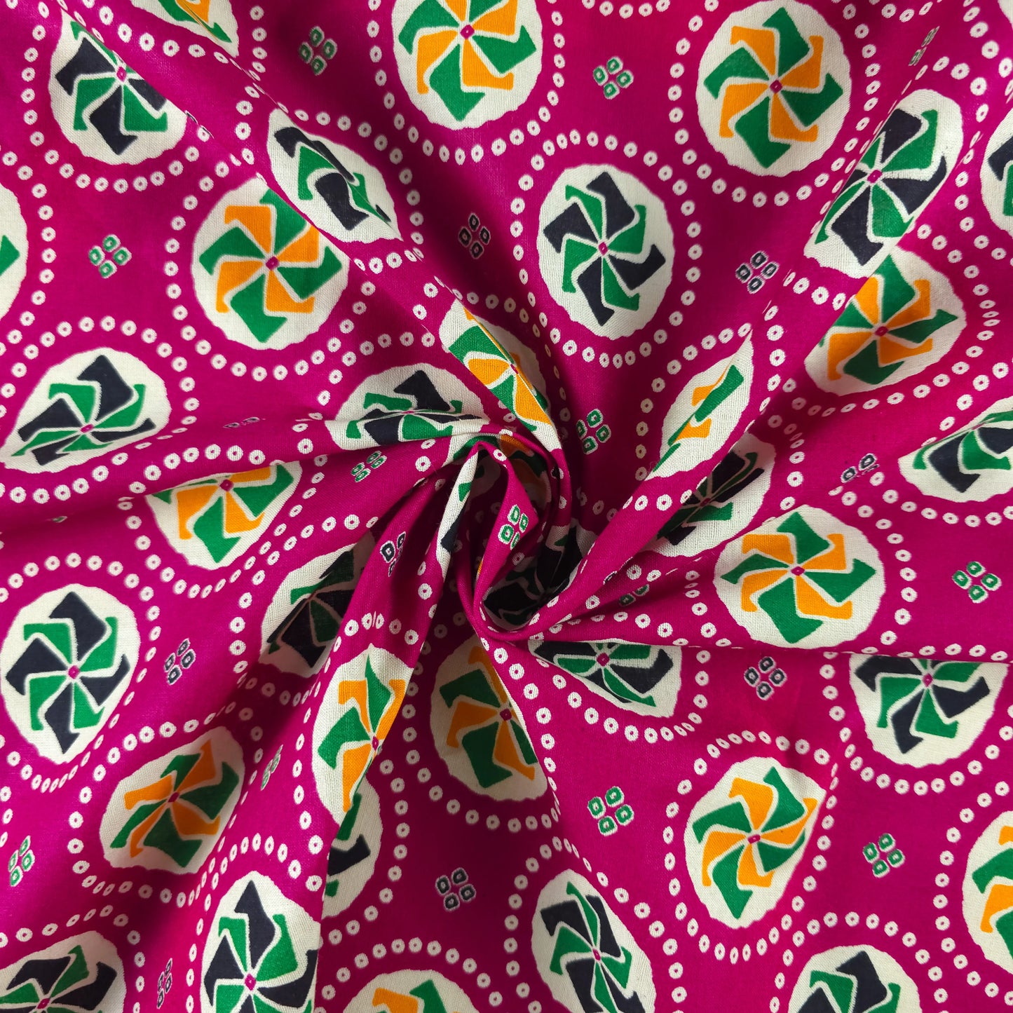 Jaipuri Pinwheel Buta Printed Poplin Fabric with Border
