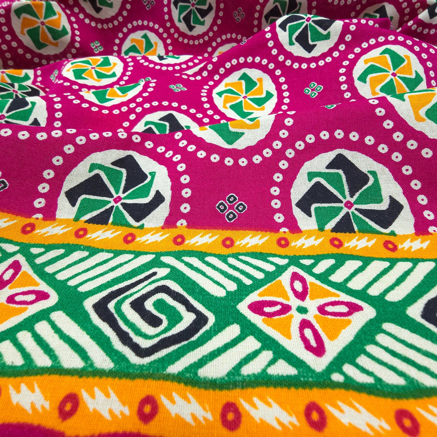 Jaipuri Pinwheel Buta Printed Poplin Fabric with Border
